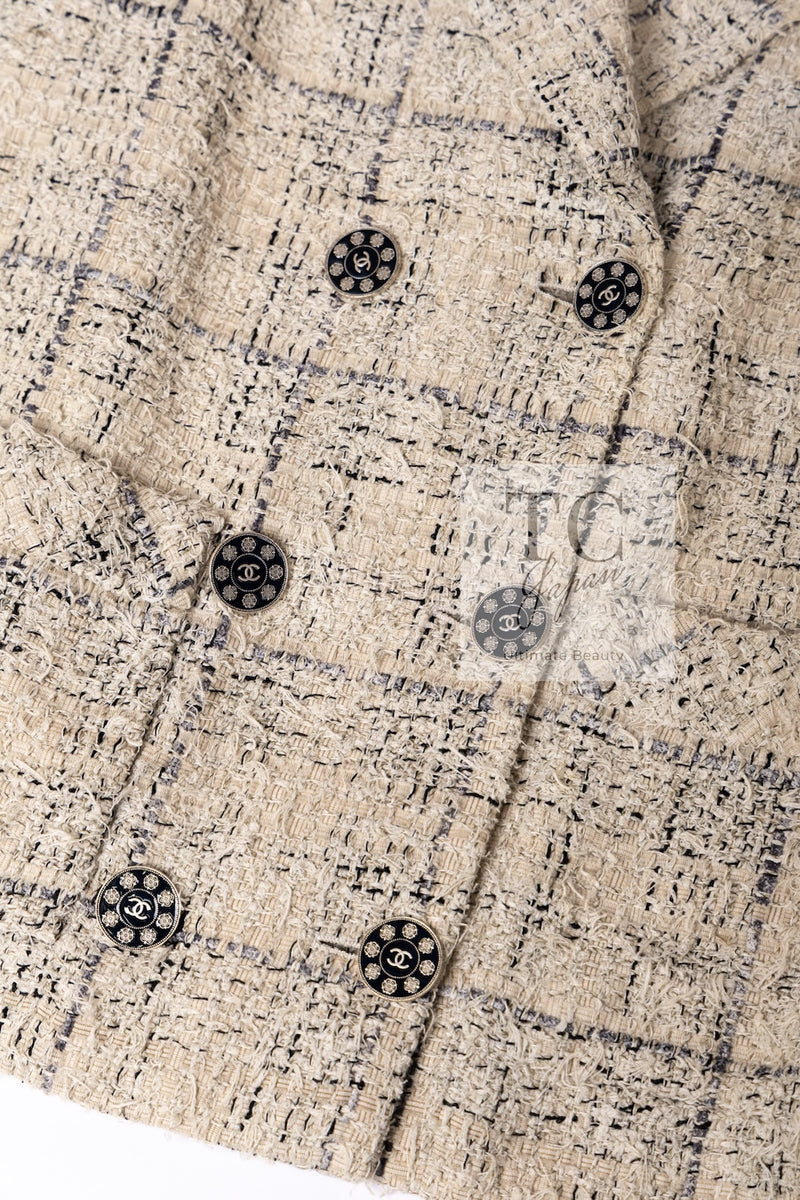 CHANEL 16C Beige Grey Cotton Tweed Double Jacket 44 46 シャネル ベージュ グレー コットン ツイード ダブル ジャケット 即発