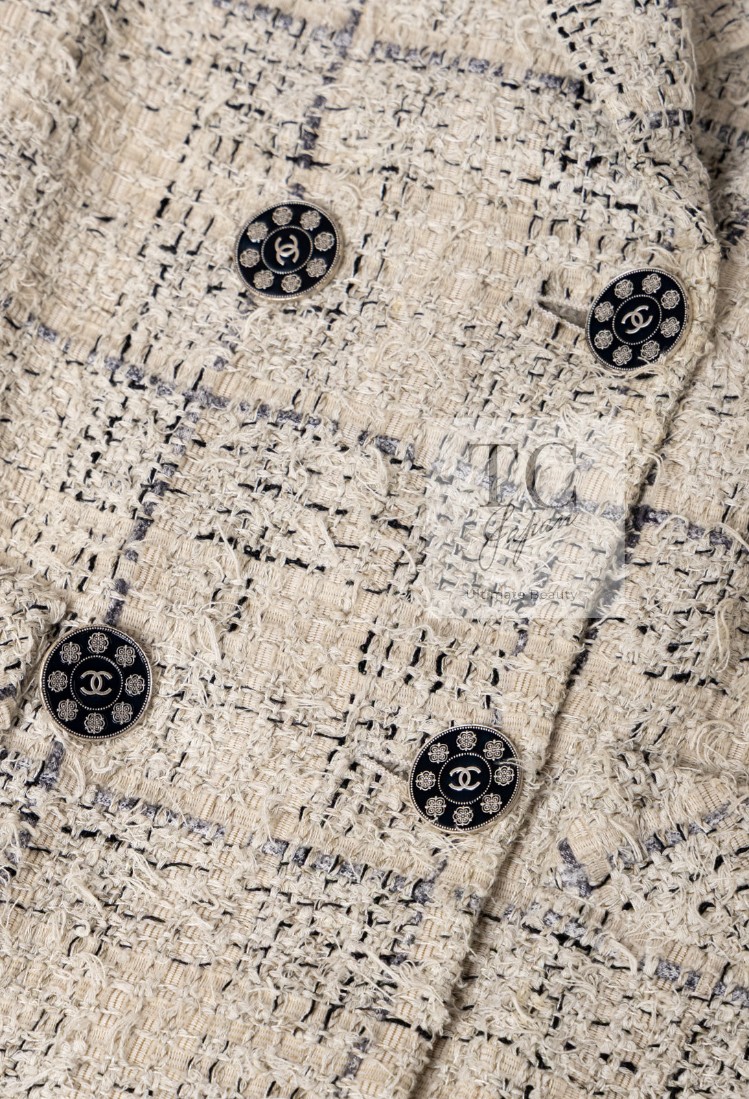 CHANEL 16C Beige Grey Cotton Tweed Double Jacket 44 46 シャネル ベージュ グレー コットン ツイード ダブル ジャケット 即発