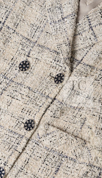 CHANEL 16C Beige Grey Cotton Tweed Double Jacket 44 46 シャネル ベージュ グレー コットン ツイード ダブル ジャケット 即発