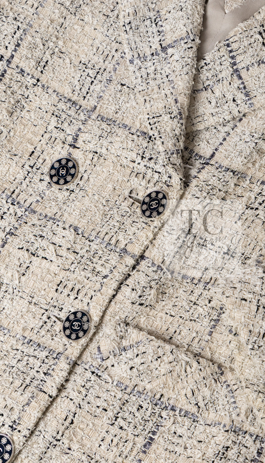 CHANEL 16C Beige Grey Cotton Tweed Double Jacket 44 46 シャネル ベージュ グレー コットン ツイード ダブル ジャケット 即発