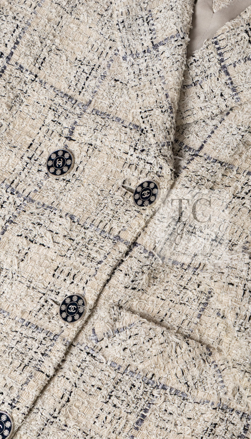 CHANEL 16C Beige Grey Cotton Tweed Double Jacket 44 46 シャネル ベージュ グレー コットン ツイード ダブル ジャケット 即発