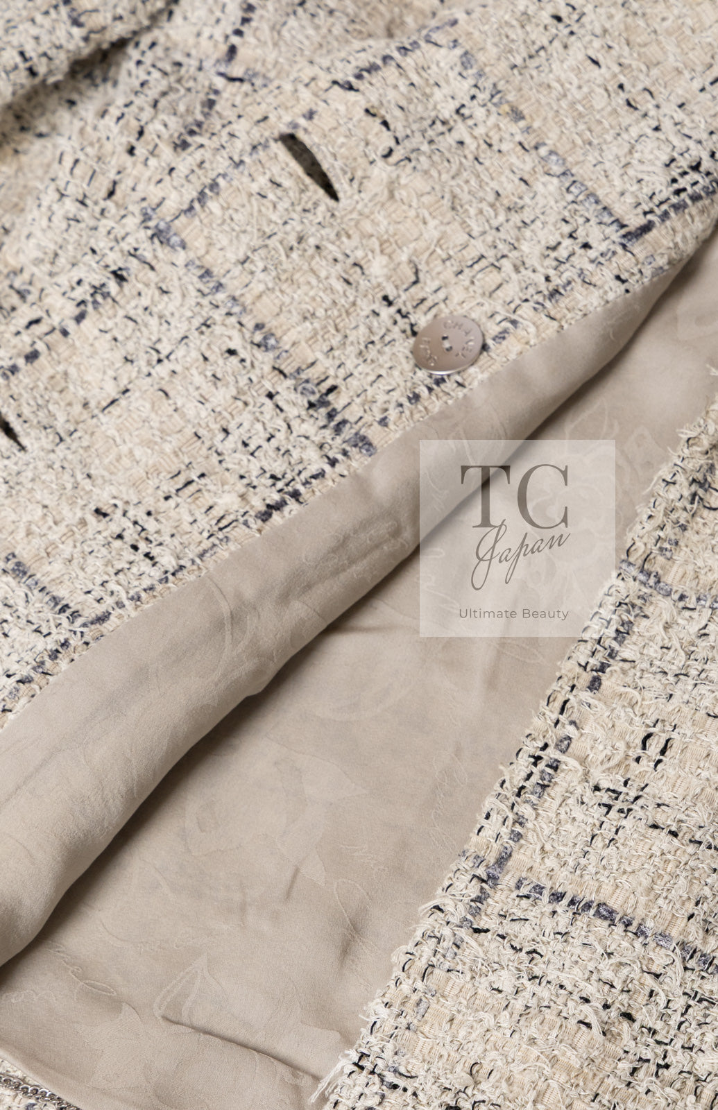 CHANEL 16C Beige Grey Cotton Tweed Double Jacket 44 46 シャネル ベージュ グレー コットン ツイード ダブル ジャケット 即発