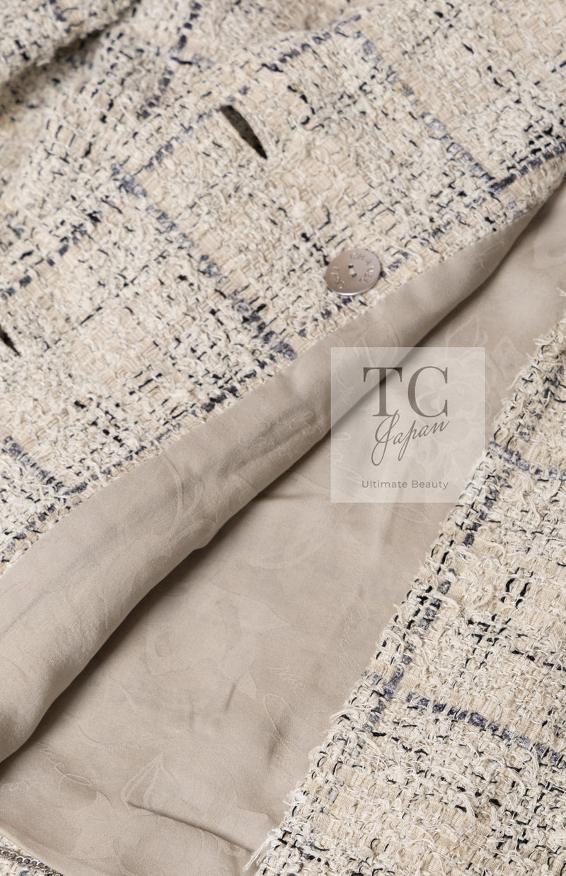 CHANEL 16C Beige Grey Cotton Tweed Double Jacket 44 46 シャネル ベージュ グレー コットン ツイード ダブル ジャケット 即発
