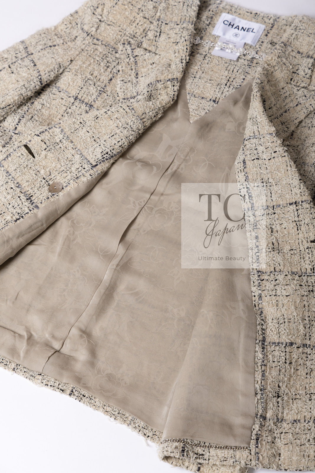 CHANEL 16C Beige Grey Cotton Tweed Double Jacket 44 46 シャネル ベージュ グレー コットン ツイード ダブル ジャケット 即発