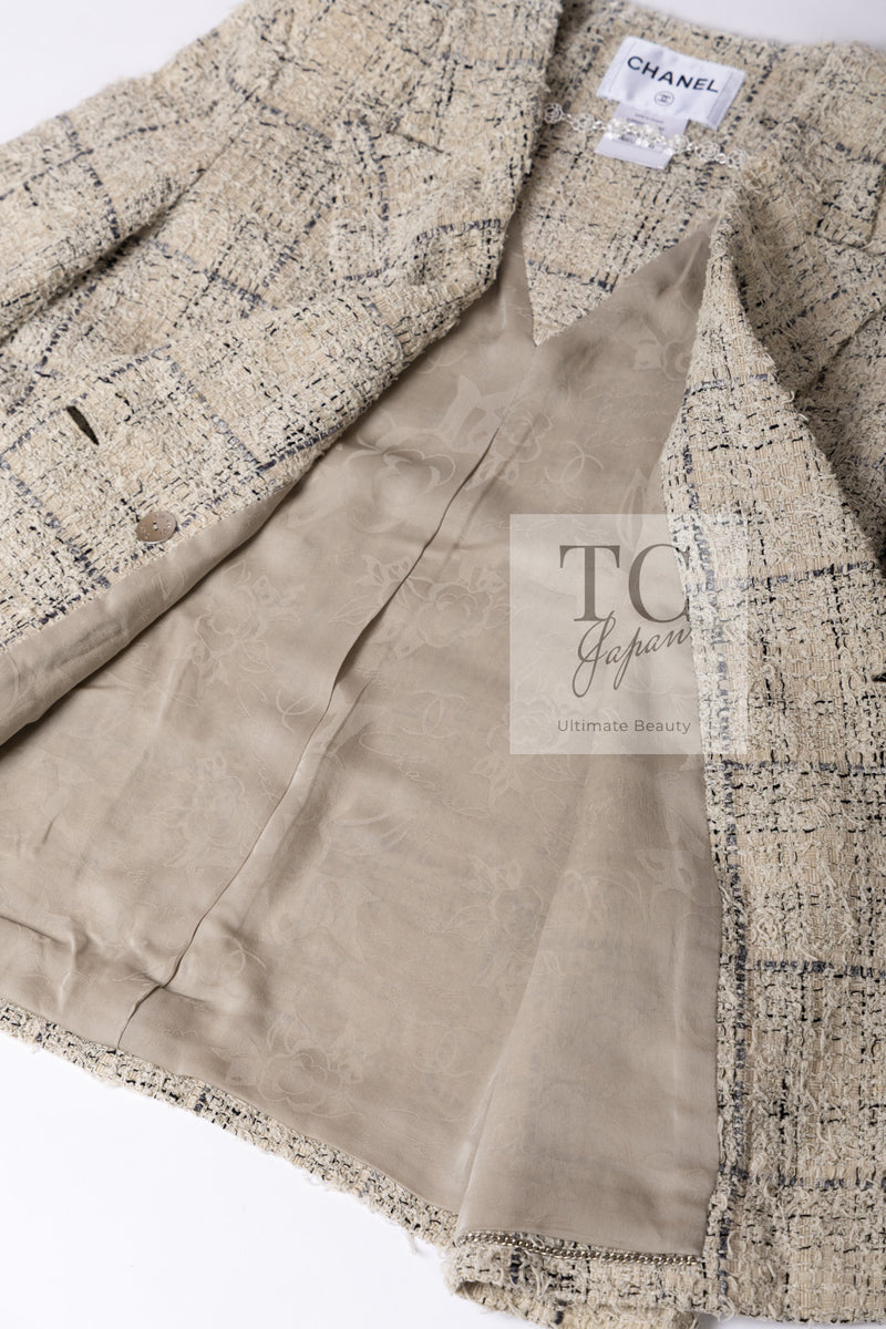 CHANEL 16C Beige Grey Cotton Tweed Double Jacket 44 46 シャネル ベージュ グレー コットン ツイード ダブル ジャケット 即発
