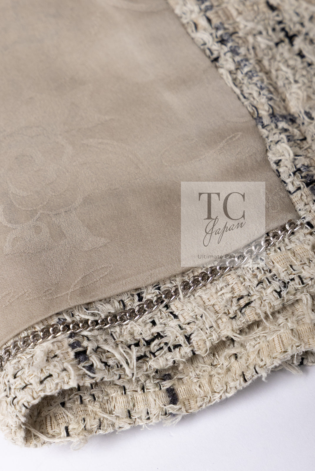 CHANEL 16C Beige Grey Cotton Tweed Double Jacket 44 46 シャネル ベージュ グレー コットン ツイード ダブル ジャケット 即発