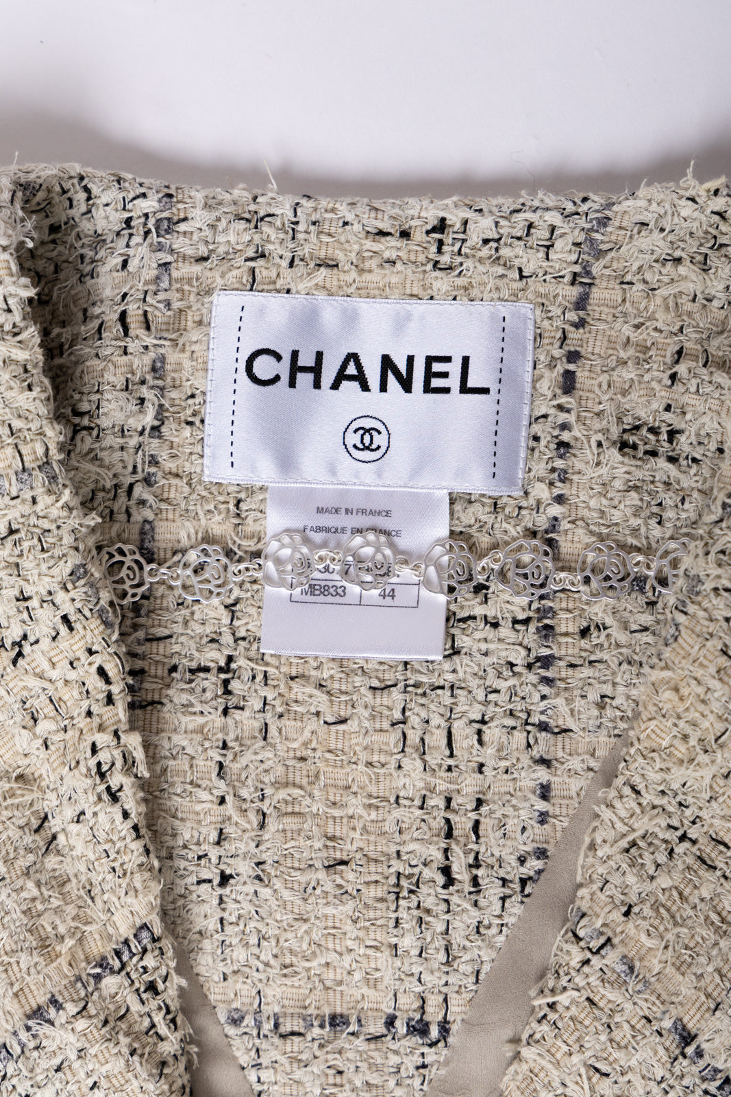 CHANEL 16C Beige Grey Cotton Tweed Double Jacket 44 46 シャネル ベージュ グレー コットン ツイード ダブル ジャケット 即発