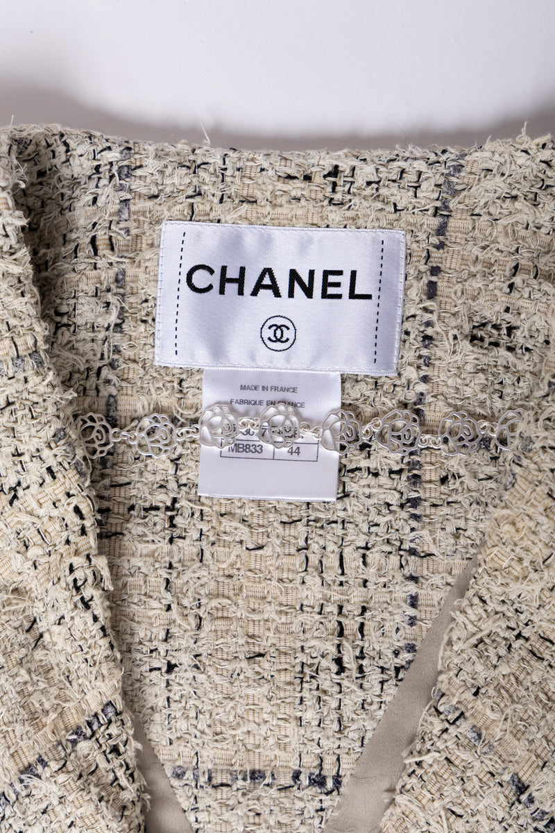 CHANEL 16C Beige Grey Cotton Tweed Double Jacket 44 46 シャネル ベージュ グレー コットン ツイード ダブル ジャケット 即発