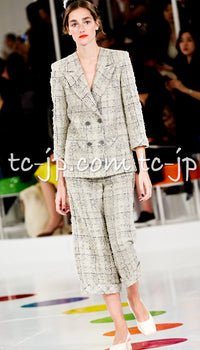 CHANEL 16C Beige Grey Cotton Tweed Double Jacket 44 46 シャネル ベージュ グレー コットン ツイード ダブル ジャケット 即発