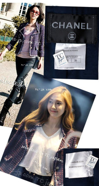 CHANEL 13C Navy Purple Red Ribbon Versailles Lesage Tweed Jacket 38 40 シャネル ネイビー パープル レッド リボン ベルサイユ ルサージュ ツイード ジャケット 即発