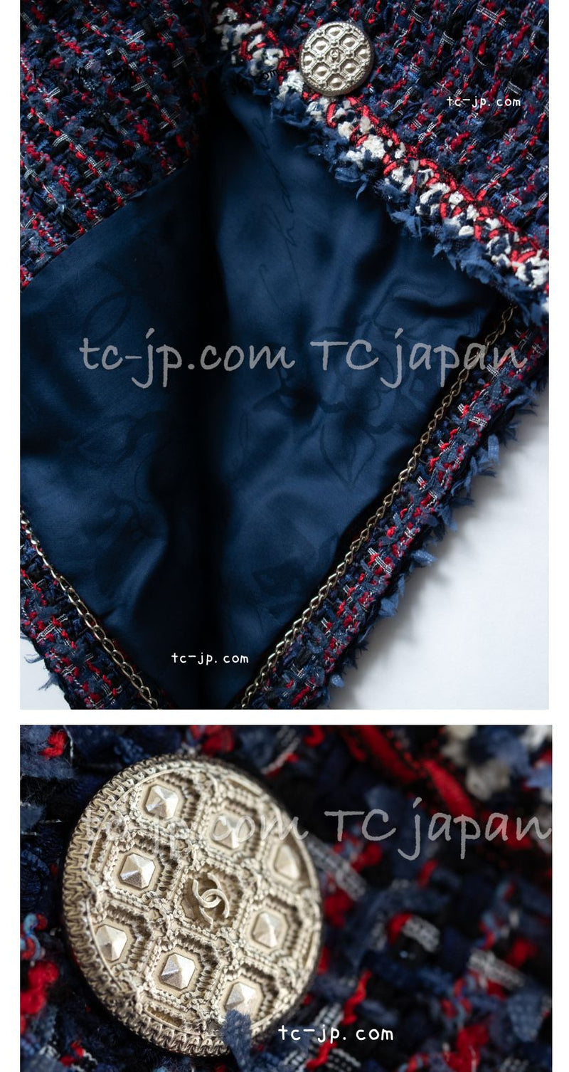 CHANEL 13C Navy Purple Red Ribbon Versailles Lesage Tweed Jacket 38 シャネル ネイビー パープル レッド リボン ベルサイユ ルサージュ ツイード ジャケット 即発