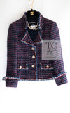 CHANEL 13C Navy Purple Red Ribbon Versailles Lesage Tweed Jacket 38 シャネル ネイビー パープル レッド リボン ベルサイユ ルサージュ ツイード ジャケット 即発