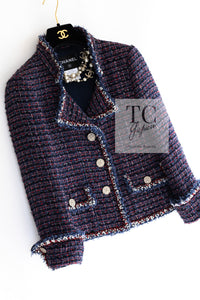 CHANEL 13C Navy Purple Red Ribbon Versailles Lesage Tweed Jacket 38 シャネル ネイビー パープル レッド リボン ベルサイユ ルサージュ ツイード ジャケット 即発