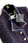 CHANEL 13C Navy Purple Red Ribbon Versailles Lesage Tweed Jacket 38 シャネル ネイビー パープル レッド リボン ベルサイユ ルサージュ ツイード ジャケット 即発