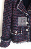 CHANEL 13C Navy Purple Red Ribbon Versailles Lesage Tweed Jacket 38 シャネル ネイビー パープル レッド リボン ベルサイユ ルサージュ ツイード ジャケット 即発