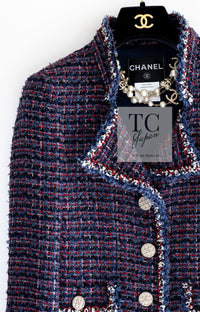 CHANEL 13C Navy Purple Red Ribbon Versailles Lesage Tweed Jacket 38 シャネル ネイビー パープル レッド リボン ベルサイユ ルサージュ ツイード ジャケット 即発