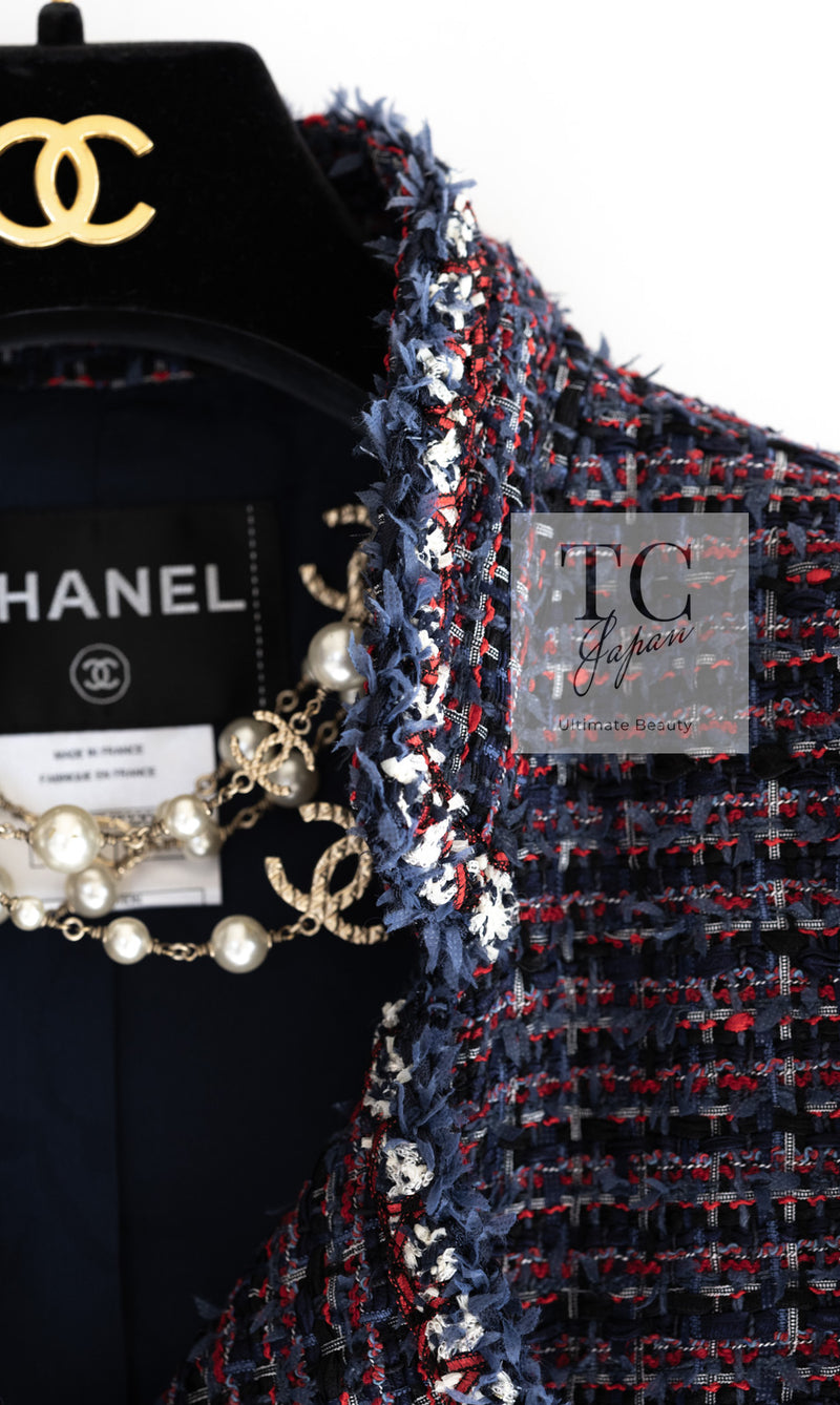 CHANEL 13C Navy Purple Red Ribbon Versailles Lesage Tweed Jacket 38 シャネル ネイビー パープル レッド リボン ベルサイユ ルサージュ ツイード ジャケット 即発