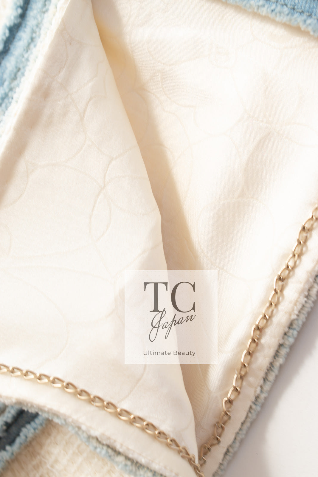 CHANEL 07S Ivory Wash Blue Trim Cotton Jacket 40 シャネル アイボリー ライトブルー トリミング コットン ジャケット 即発