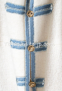CHANEL 07S Ivory Wash Blue Trim Cotton Jacket 40 シャネル アイボリー ライトブルー トリミング コットン ジャケット 即発