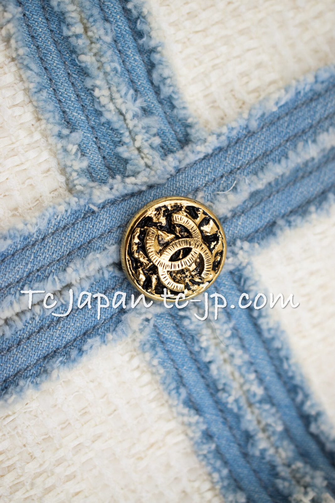 CHANEL 07S Ivory Wash Blue Trim Cotton Jacket 40 シャネル アイボリー ライトブルー トリミング コットン ジャケット 即発