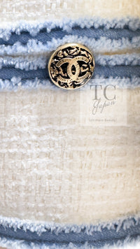 CHANEL 07S Ivory Wash Blue Trim Cotton Jacket 40 シャネル アイボリー ライトブルー トリミング コットン ジャケット 即発