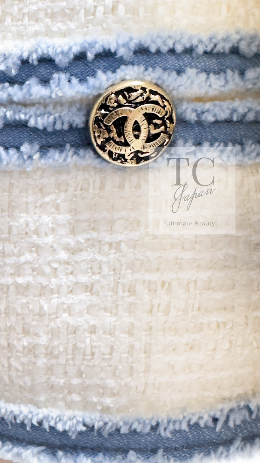 CHANEL 07S Ivory Wash Blue Trim Cotton Jacket 40 シャネル アイボリー ライトブルー トリミング コットン ジャケット 即発