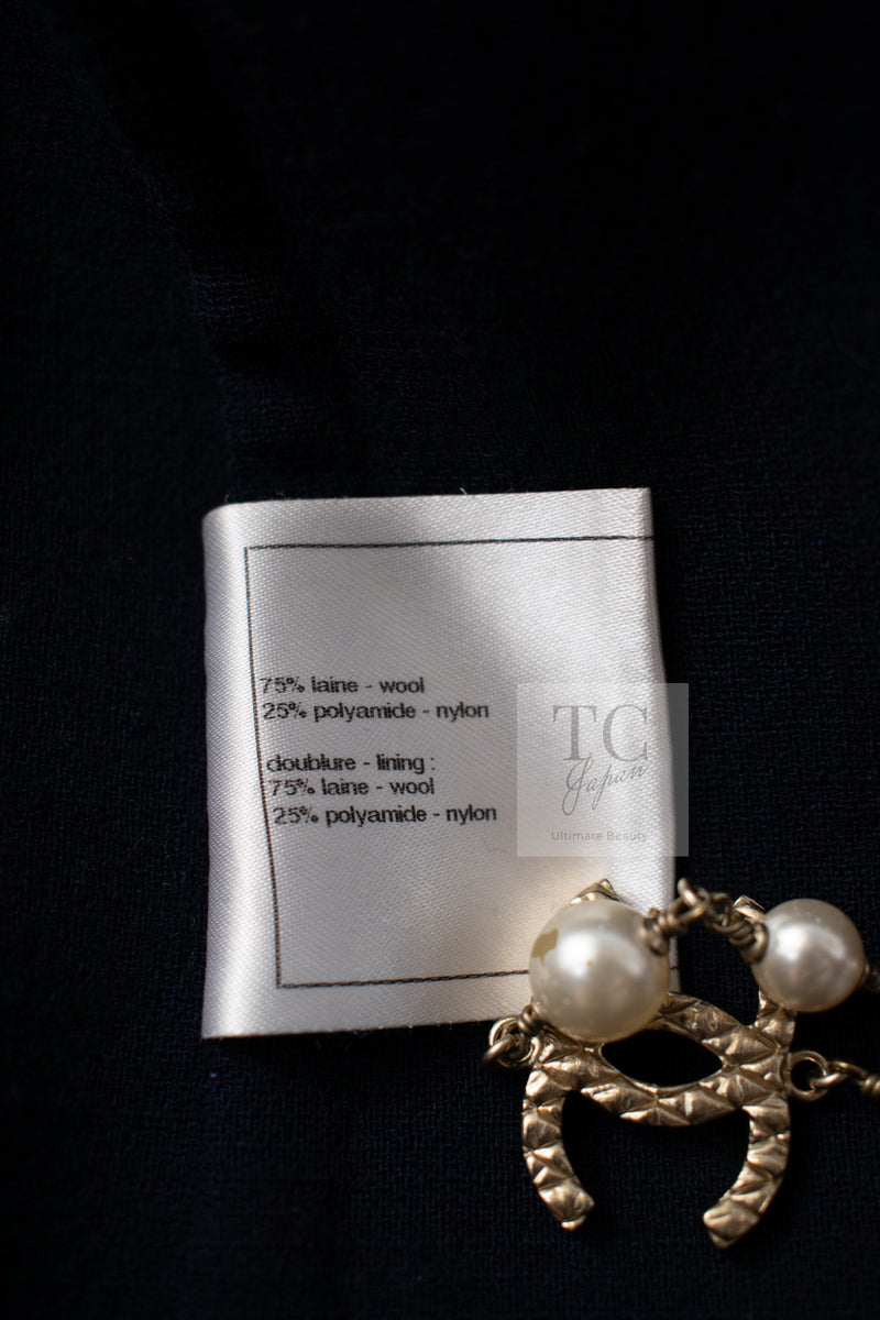 CHANEL 12A Navy Metallic Gripox Buttons Wool Jacket 36 シャネル ネイビー メタリック グリポワ ボタン ウール ジャケット 即発