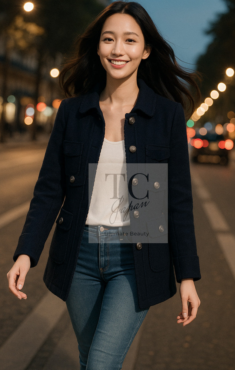 CHANEL 14PF black cc button wool coat jacket 1