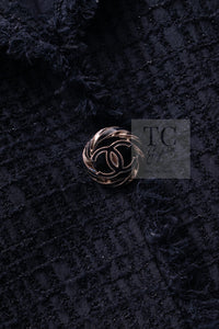 CHANEL 11S Navy Black CC Logo Button Wool Silk Jacket 40 シャネル ネイビー ブラック ココボタン ウール シルク ジャケット 即発
