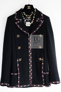 CHANEL 11PF Black Gripoix Button Wool Tweed Jacket Coat 36 38 シャネル ブラック グリポア 宝石 ボタン ウール ツイード ジャケット コート 即発