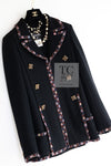 CHANEL 11PF Black Gripoix Button Wool Tweed Jacket Coat 36 38 シャネル ブラック グリポア 宝石 ボタン ウール ツイード ジャケット コート 即発