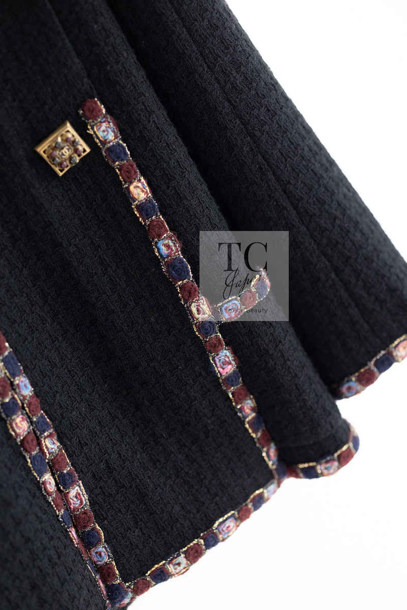 CHANEL 11PF Black Gripoix Button Wool Tweed Jacket Coat 36 38 シャネル ブラック グリポア 宝石 ボタン ウール ツイード ジャケット コート 即発