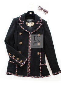 CHANEL 11PF Black Gripoix Button Wool Tweed Jacket Coat 36 38 シャネル ブラック グリポア 宝石 ボタン ウール ツイード ジャケット コート 即発