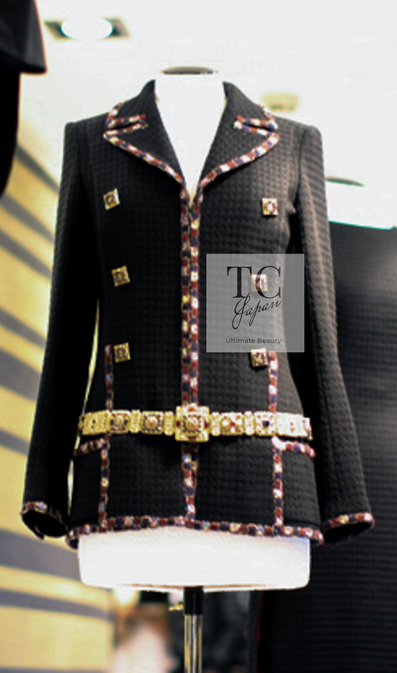 CHANEL 11PF Black Gripoix Button Wool Tweed Jacket Coat 36 38 シャネル ブラック グリポア 宝石 ボタン ウール ツイード ジャケット コート 即発