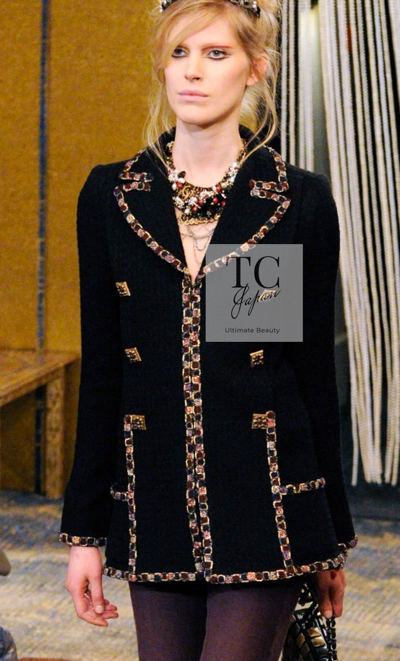 CHANEL 11PF Black Gripoix Button Wool Tweed Jacket Coat 36 38 シャネル ブラック グリポア 宝石 ボタン ウール ツイード ジャケット コート 即発