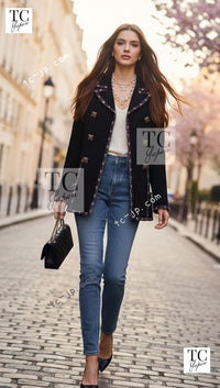 CHANEL 11PF Black Gripoix Button Wool Tweed Jacket Coat 36 38 シャネル ブラック グリポア 宝石 ボタン ウール ツイード ジャケット コート 即発