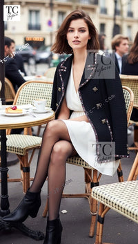 CHANEL 11PF Black Gripoix Button Wool Tweed Jacket Coat 36 38 シャネル ブラック グリポア 宝石 ボタン ウール ツイード ジャケット コート 即発