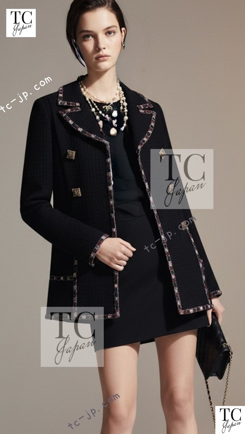 CHANEL 11PF Black Gripoix Button Wool Tweed Jacket Coat 36 38 シャネル ブラック グリポア 宝石 ボタン ウール ツイード ジャケット コート 即発
