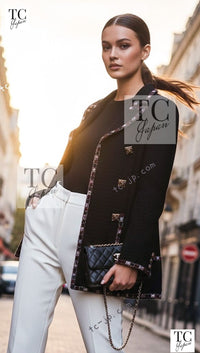 CHANEL 11PF Black Gripoix Button Wool Tweed Jacket Coat 36 38 シャネル ブラック グリポア 宝石 ボタン ウール ツイード ジャケット コート 即発