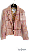CHANEL 01A Orange Yellow Magenta Belt Jacket 34 36 シャネル オレンジ イエロー マルチ カラー ロゴ ベルト ツイード ジャケット 即発