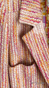 CHANEL 01A Orange Yellow Magenta Belt Jacket 34 36 シャネル オレンジ イエロー マルチ カラー ロゴ ベルト ツイード ジャケット 即発