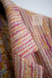 CHANEL 01A Orange Yellow Magenta Belt Jacket 34 36 シャネル オレンジ イエロー マルチ カラー ロゴ ベルト ツイード ジャケット 即発