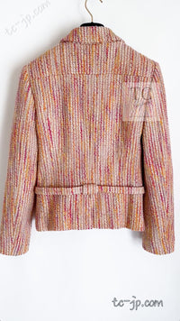 CHANEL 01A Orange Yellow Magenta Belt Jacket 34 36 シャネル オレンジ イエロー マルチ カラー ロゴ ベルト ツイード ジャケット 即発