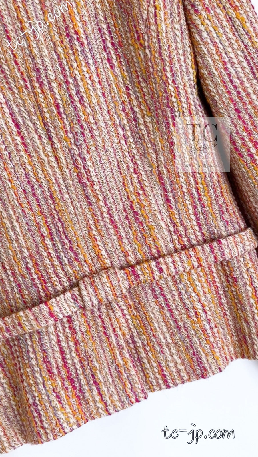 CHANEL 01A Orange Yellow Magenta Belt Jacket 34 36 シャネル オレンジ イエロー マルチ カラー ロゴ ベルト ツイード ジャケット 即発