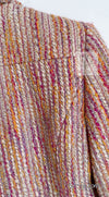 CHANEL 01A Orange Yellow Magenta Belt Jacket 34 36 シャネル オレンジ イエロー マルチ カラー ロゴ ベルト ツイード ジャケット 即発