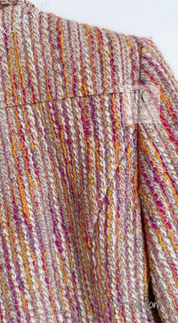 CHANEL 01A Orange Yellow Magenta Belt Jacket 34 36 シャネル オレンジ イエロー マルチ カラー ロゴ ベルト ツイード ジャケット 即発