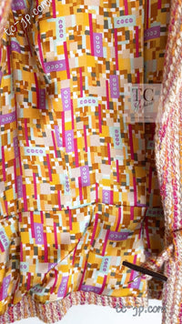 CHANEL 01A Orange Yellow Magenta Belt Jacket 34 36 シャネル オレンジ イエロー マルチ カラー ロゴ ベルト ツイード ジャケット 即発