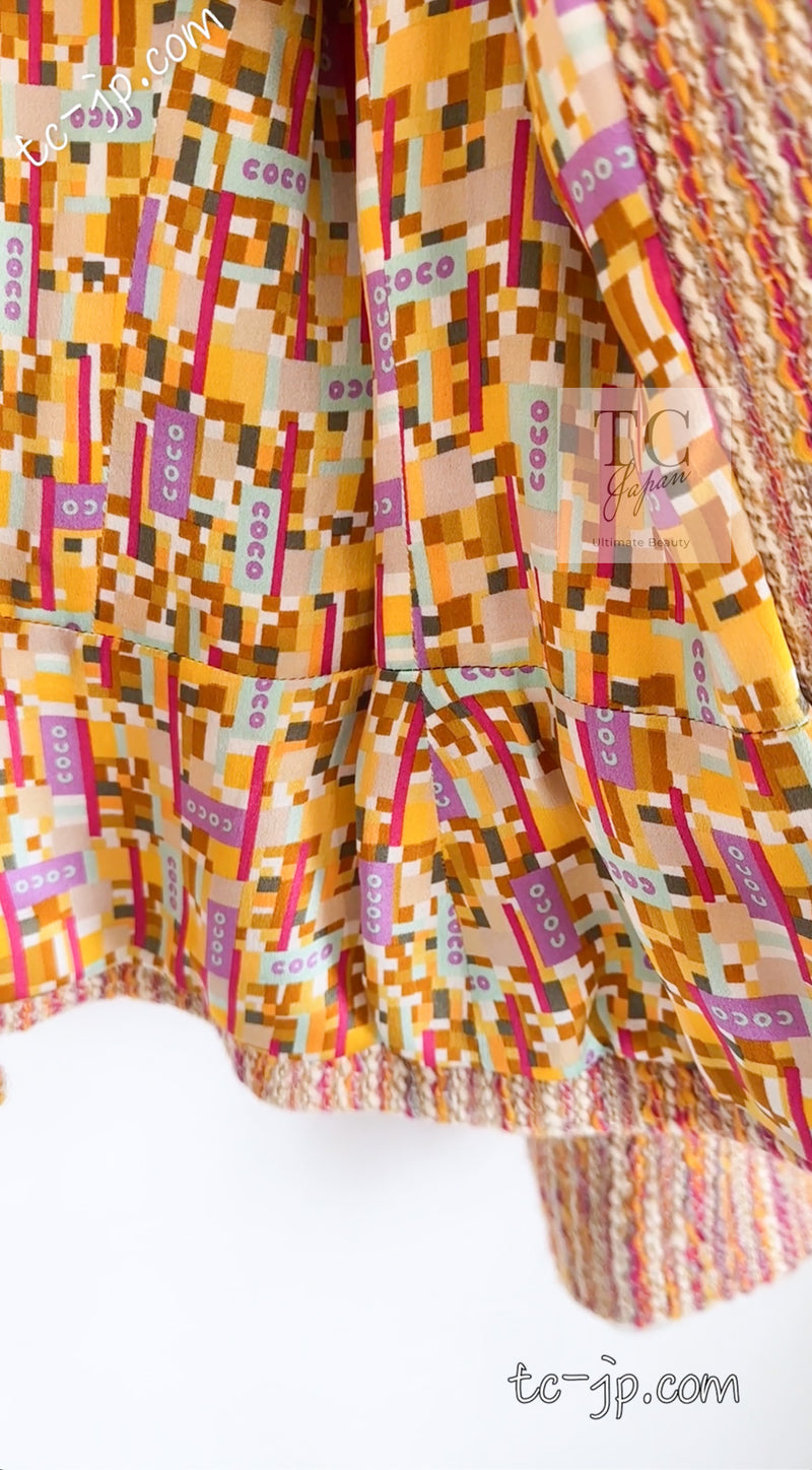 CHANEL 01A Orange Yellow Magenta Belt Jacket 34 36 シャネル オレンジ イエロー マルチ カラー ロゴ ベルト ツイード ジャケット 即発