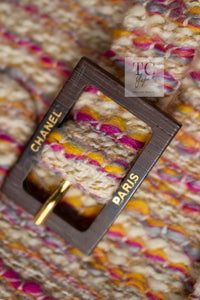 CHANEL 01A Orange Yellow Magenta Belt Jacket 34 36 シャネル オレンジ イエロー マルチ カラー ロゴ ベルト ツイード ジャケット 即発