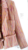 CHANEL 01A Orange Yellow Magenta Belt Jacket 34 36 シャネル オレンジ イエロー マルチ カラー ロゴ ベルト ツイード ジャケット 即発